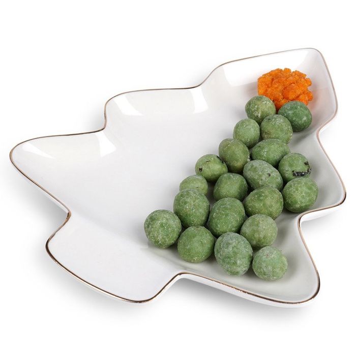Assiette en porcelaine sapin - VILDE - 20x165 cm - Blanc et or - Forme de sapin - Lave-vaisselle - Décorations dorées