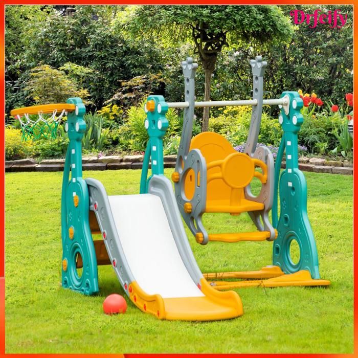DADEA Toboggan 4 En 1 Pour Enfants - Balançoire, Échelle, Panier - Extérieur/Intérieur - Bleu - 140x118x82 Cm
