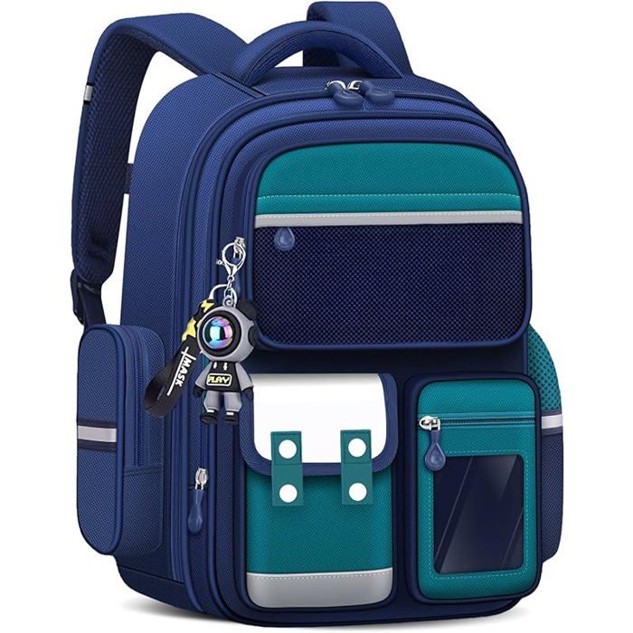 Cartable Garcon Primaire Sac a Dos Enfant Sac Décole Primaire avec Bandes Réfléchissantes pour Garçon 8 à 12 ans Vert