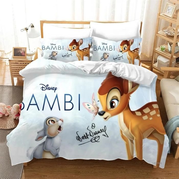 ZBT082896 Parure de lit Bambi pour enfants linge de lit garçon fille rose housse de couette et taies doreiller draps 220X240CM