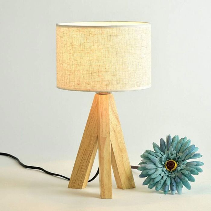 Lampe de chevet LED E27 en bois lampes de table bureau salon ampoules E27 poussière/bois 5w lumière chaude[Classe énergétique F]