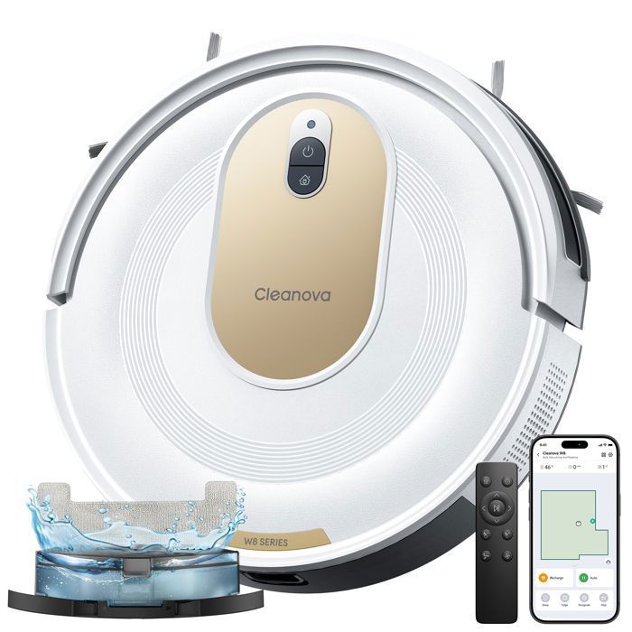 Vactidy Cleanova W8 -Aspirateur Robot Laveur 5000Pa -150Min Autonomie -Poils d’Animaux et Tapis Anti enroulement -Mince Silencieux