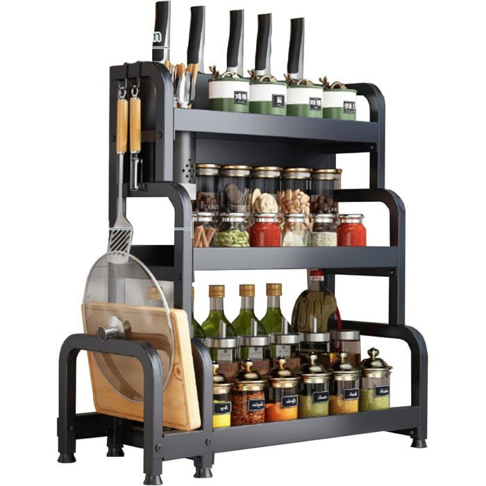 Épices de Cuisine Épices de Cuisine à 3 Niveaux Étagère à Condiments pour le Stockage des Pots Acier au Carbone.