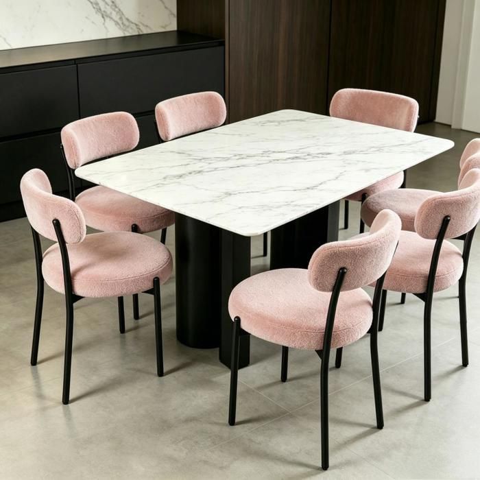 VIVOLILV Lot de 6 Chaise Salle à Manger Peluche TeddyScandinaveTissu Ultra-DouxPieds Métal NoirPour Salle à MangerSalon