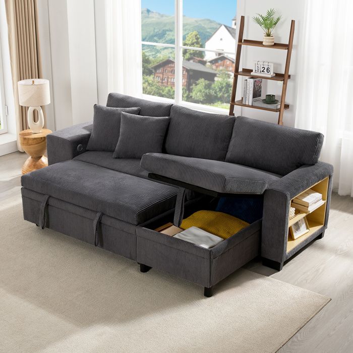 Canapé convertible 3 places en L avec espace de rangement coussins inclus et port USB pour charger vos appareils