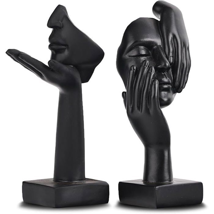 Lot de 2 Statues Noires pour décoration intérieur - Visage de Femme - Statue de Collection pour la 2 Pièces en N COFFRET THEMATIQUE