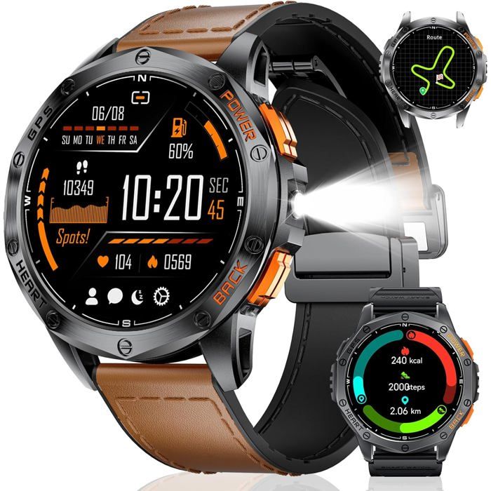 Gps Montre Connectée Hommes Appels Bluetooth Lampe Torche Led 143 Amoled Smartwatch Avec 100+ Modes Sportifs Boussole/[MB320]