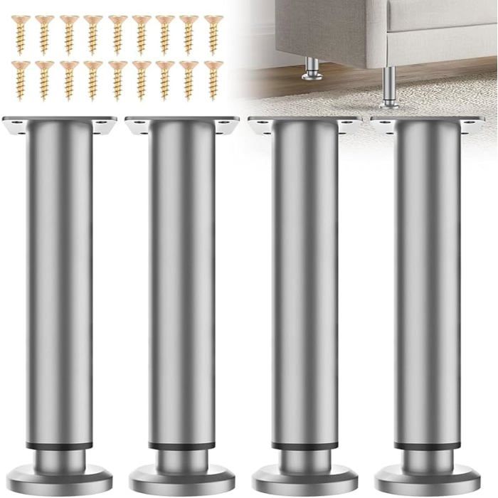 Lot de 4 Pieds de lit régbles en Hauteur 18 30 cm Supports Universels en Métal pour Sommier à LattesArmoireGris
