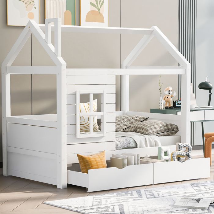 Design solide et sécurisé lit pour enfant en bois couleur blanc idéal pour chambre enfant adolescent rangements sécurité