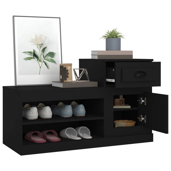Armoire à chaussures noir 100x42x60 cm bois dingénierie_2 ans garantie_18150