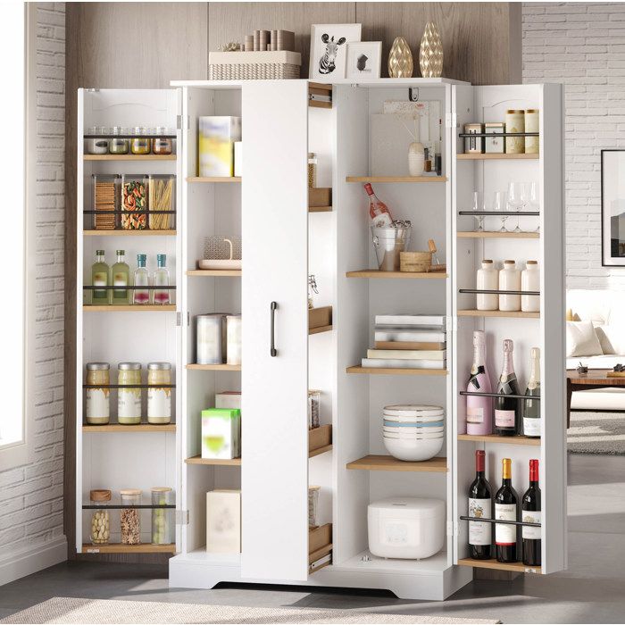 Buffet de cuisine 3 portes avec rangement à épices et colonne coulissante 4 niveaux MDF blanc 78 x 40 x 150 cm