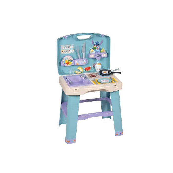 Stitch - Cuisine - Mallette Dépliable - Nombreux Accessoires - Poële Pancake Tasse Capsules Nourriture Factice et Autres