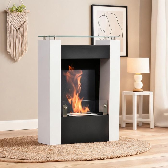 60 x 20 x 79 cm and 9 L Fireplaces and Accessories with pare-feu en verre trempé 6 mm