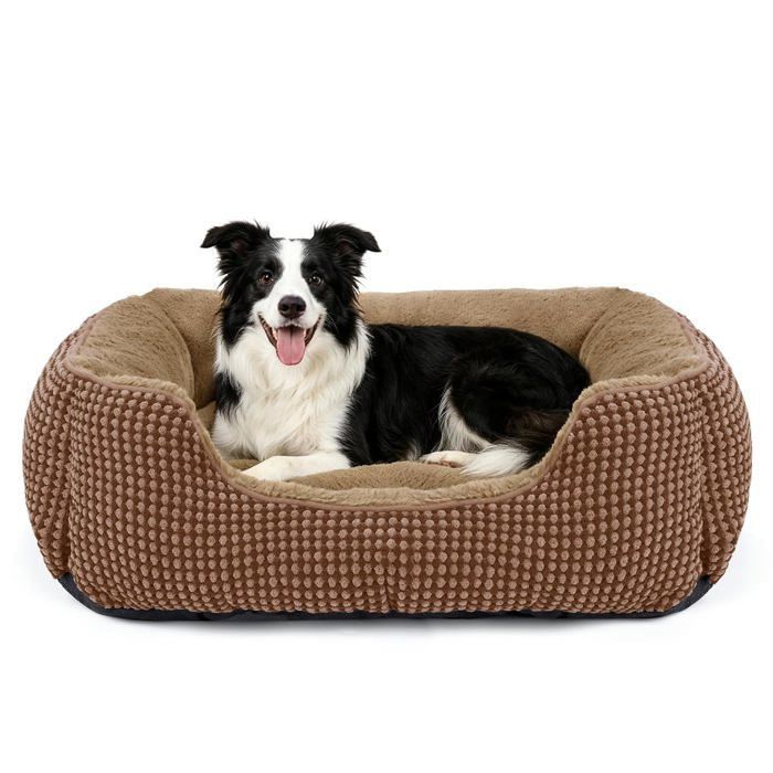 Panier Chien Moyen Antidérapant Lavable - Lit Cousu Couchage Canapé avec Rembourrage Confort - 76x61x23cm - Marron