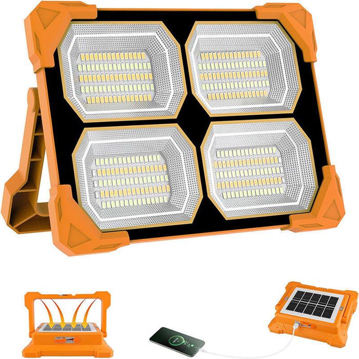 Projecteur LED rechargeable solaire - 16000mAh batterie longue durée IP66 étanche et antichoc - Camping urgence jardin