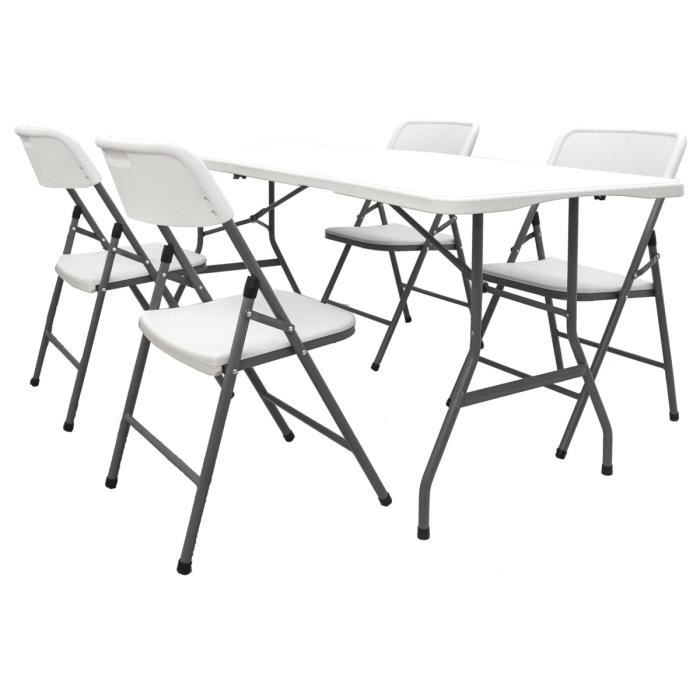 Meubles de Jardin - Table de 180 cm 4 Chaises - Sièges Pliants Blanc Imperméable