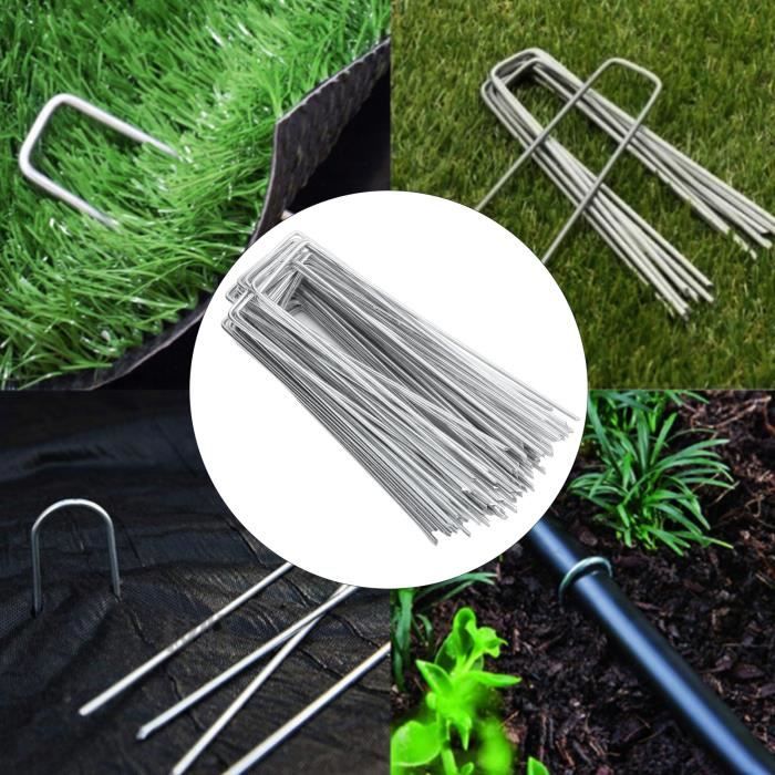 100 Pièces 15cm Piquets de Jardin Robustes de 3 mm - Agrafes en Acier Galvanisé pour Fixer Les Toiles Anti-Mauvaises Herbes - Jardin 100 Pièces 15cm Piquets de Jardin Robustes de 3 mm - Agrafes en Acier Galvanisé pour Fixer Les Toiles Anti-Mauvaises Herbes - Jardin