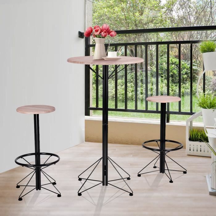 Ensemble De Bar 3 Pcs Bois Haute De Bar Et 2 Chaises Dans Table A