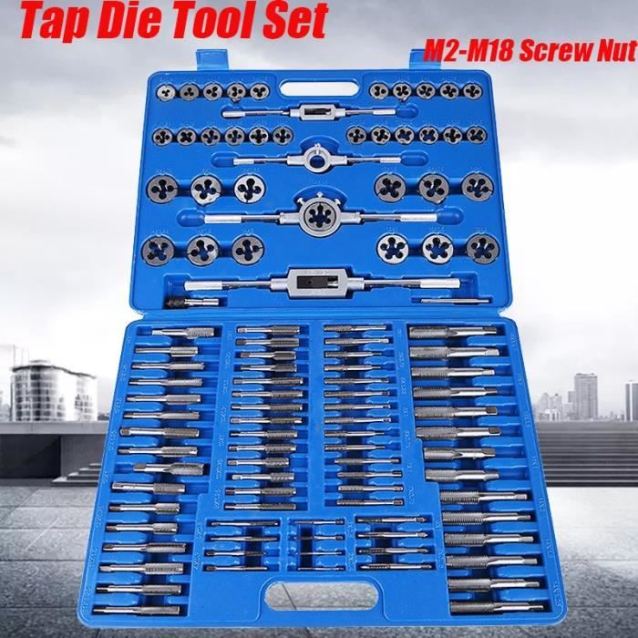 SOULONG Jeu de 110pcs Tarauds et Fili/ères en Acier HSS Coffret de Tarauds et Douillets avec Cl/és Dynamom/étriques Outil de Taraudage et Filetage