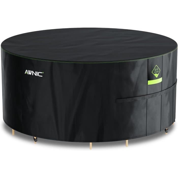 AWNIC Housses De Meubles De Jardin Imperméables Avec Crochets Oxford 420D, Housses De Table D'extérieur Anti-UV Coupe-Vent, Rond Noir 215 X 71 Cm
