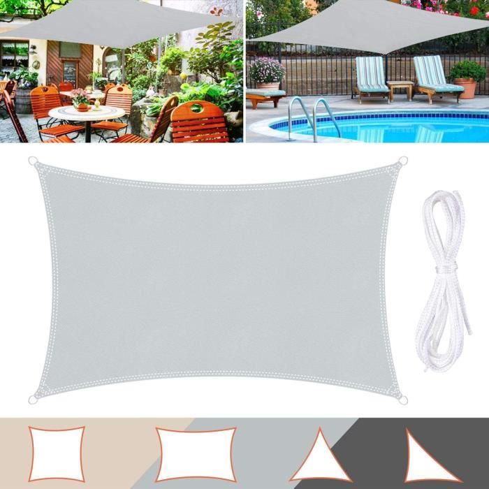 LATRAT Voile D'Ombrage Rectangulaire 3x3 M – Toile Imperméable Respirante 95% UV, Gris Élégant Pour Jardin, Terrasse, Balcon