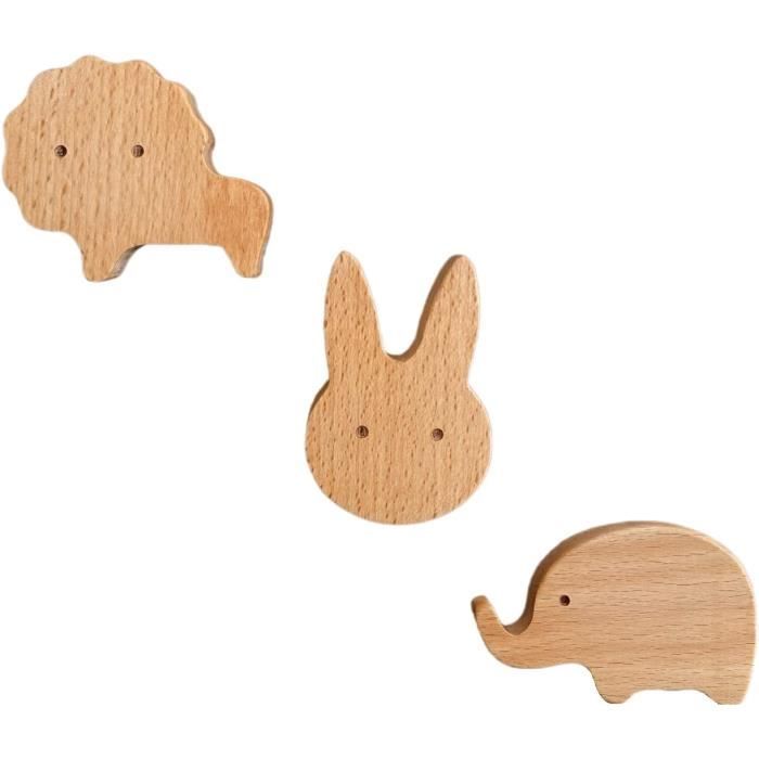 Patère - Enfant - 3PCS - Bois - Animaux - Décoration Murale