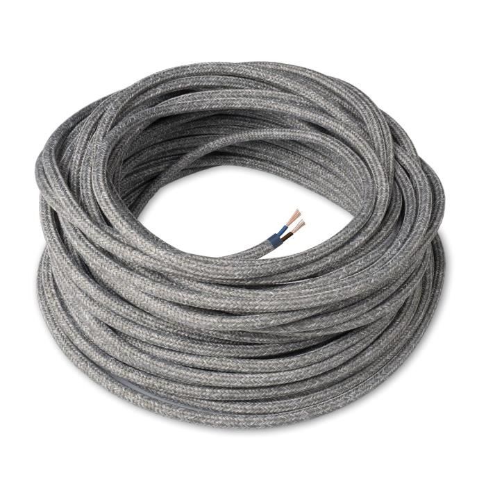 Câble Électrique Textile Couleur Canvas Gris Clair, Rond, Lin, 3 Mètres ...