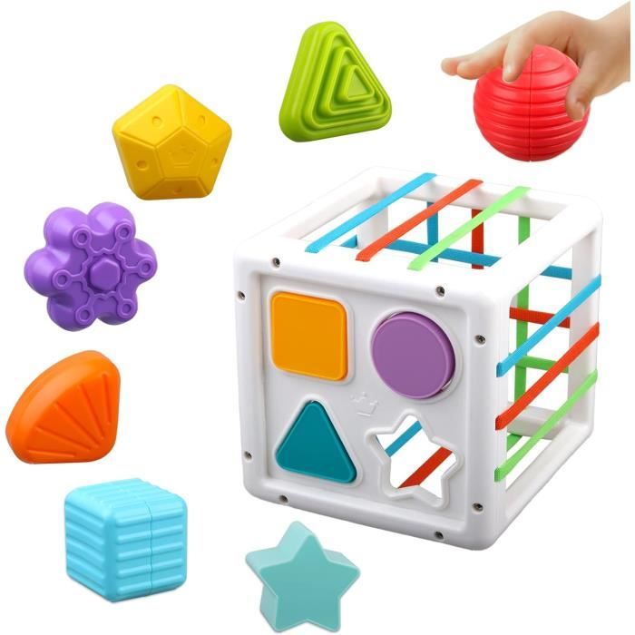 Cube dactivité Bébé Module Motricité Jouet Sensoriel Eveil Jouets Blocs de Tri des Formes Cadeau de Bain pour Enfant 6 9 12 18 Mois