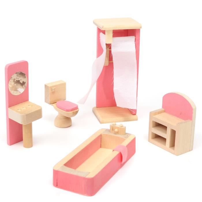 Meuble Poupee Mobilier Maison Diette Bois Jouet Enfant Barbie Salle de Bains Cdiscount Jeux Jouets