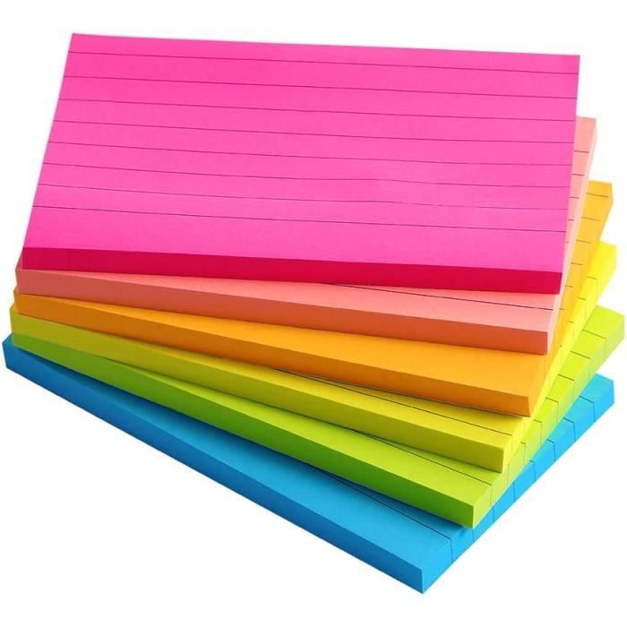 Lot de 6 blocs de notes adhésives lignées et colorées, super collantes ...