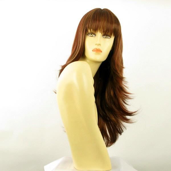 Perruque Longue Femme Wendy 627C - Chocolat Méché Cuivré, Synthétique, 60 Cm, NEUVE Avec étiquettes