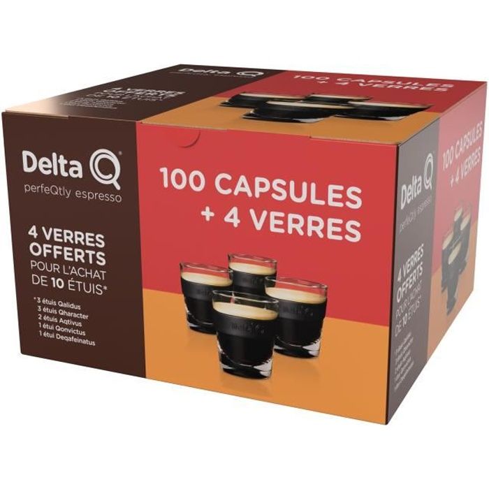 Delta Q Coffret de 100 capsules + 4 verres Offerts - Cdiscount Au