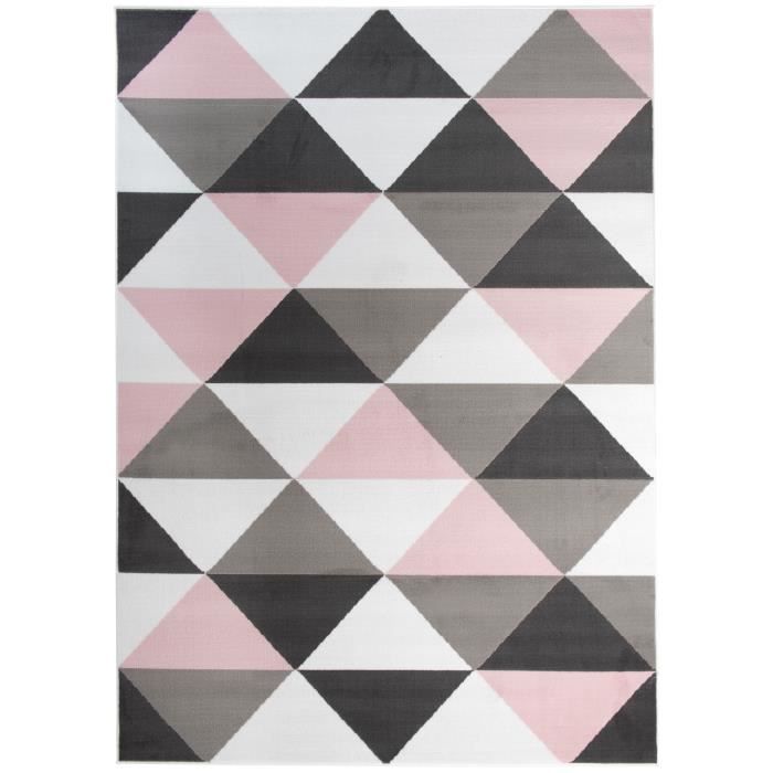 Tapiso Pinky Tapis De Chambre Enfant Bebe Moderne Geometrique Triangle Rose Gris Blanc Noir Fin 160 X 2 Cm Cdiscount Maison