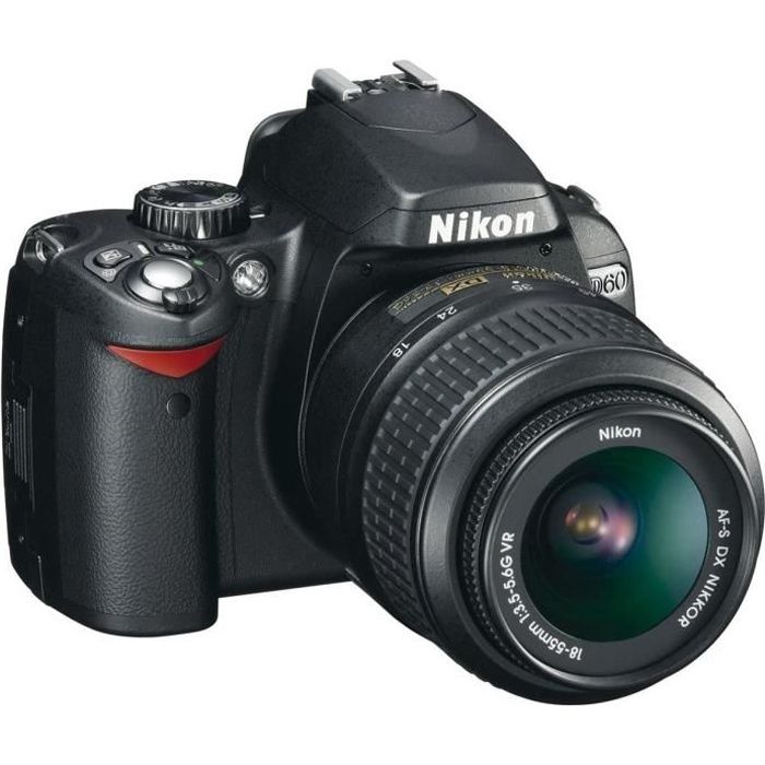 Appareils photo reflex numériques Nikon D60 Appareil photo numérique Reflex 10.2 Kit Objectif AFS DX VR 1855 mm Noir (Re 19691