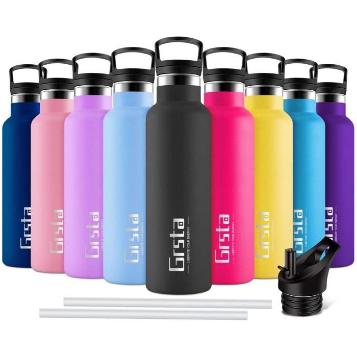Grsta Gourde Isotherme 500ml, Gourde Inox Avec 2 Bouchons, Bouteille d'eau en Acier Inoxydable, Reutilisable Bouteille Isotherme avec Paille, Anti Fuite Gourd sans BPA pour Sport, Gym, Randonnée Grsta Gourde Isotherme 500ml, Gourde Inox Avec 2 Bouchons, Bouteille d'eau en Acier Inoxydable, Reutilisable Bouteille Isotherme avec Paille, Anti Fuite Gourd sans BPA pour Sport, Gym, Randonnée