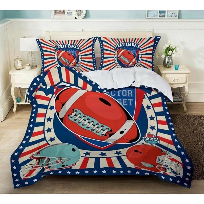 Housse De Couette 200x200cm Dessin animé, Rugby Fermeture éclair cachée