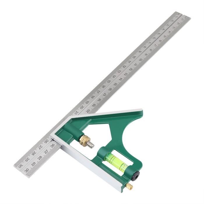 Equerre combinee,Acier Inoxydable Réglable Combinaison Carrée Outils de Mesure 300mm Règle à Angle Droit Combinaison Carrée 