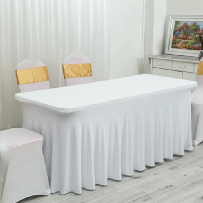 Couleur blanche taille 152 x 75 x 75 cm Jupe de Table rectangulaire en Lycra a volants longue nappe elastiqu Cdiscount Maison
