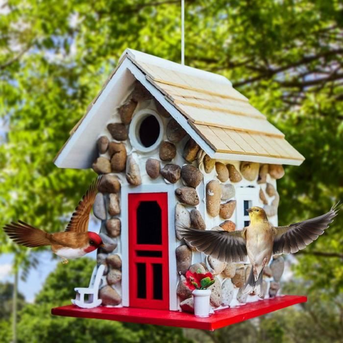 Volière,Maison en pierre pour colibris, pour extérieur, avec corde