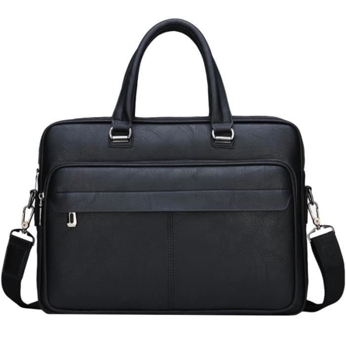 Porte-documents en cuir A4 avec porte-bloc-notes, pochette noire