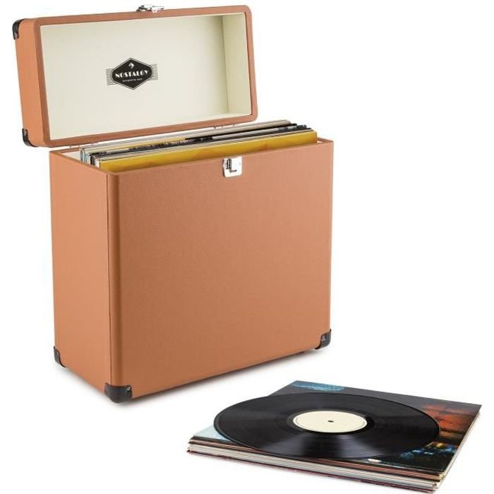 Auna Vinylbox - Coffret à vinyles style rétro en cuir boite de rangement  pour 30 disques avec bordures renforcées - marron - Cdiscount Musique