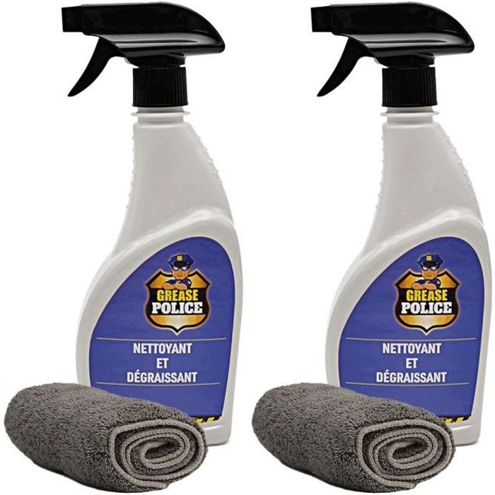 Grease Police 1L (2x500 ml) - Puissant Dégraissant et Nettoyant Multi Surface pour lutter contre les taches, graisses et les saletés