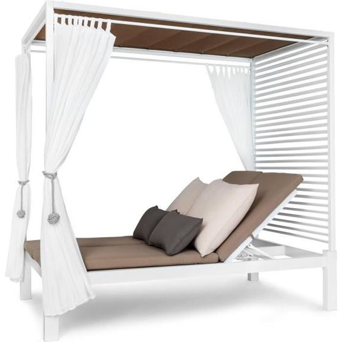 Chaise longue - Blumfeldt Eremitage - 4 positions - Bain de soleil - 2 personnes - Lit Baldaquin - Transat - Cadre acier - Beige