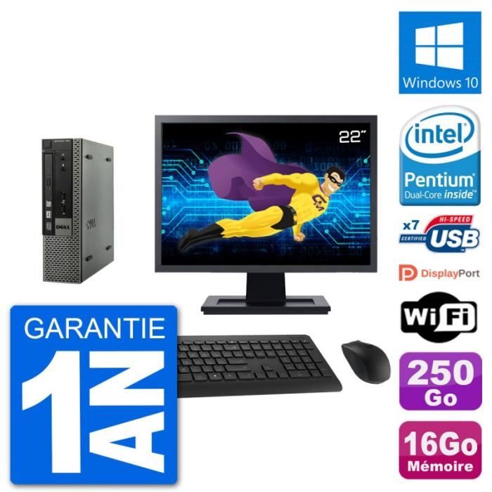 Ultra Mini PC Dell 790 USFF Ecran 22 G640 RAM 16Go Disque 250Go Windows 10 Wifi - Dell