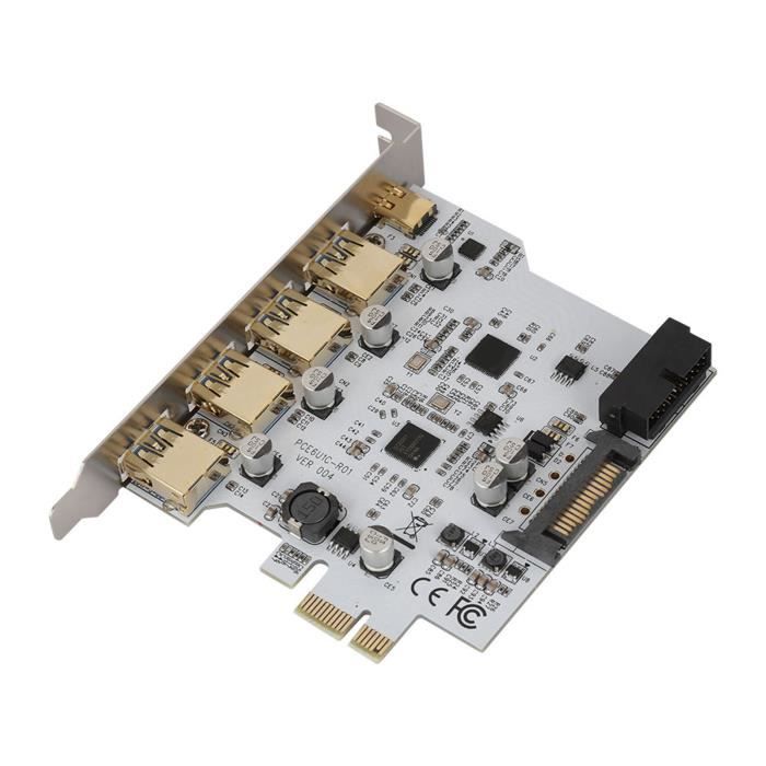 Carte PCI-E Vers 7 Ports USB 3.0 ULANSEN - 2x USB-C + 5x USB-A - Vitesse 5Gbps - Pour PC Windows/Mac/Linux