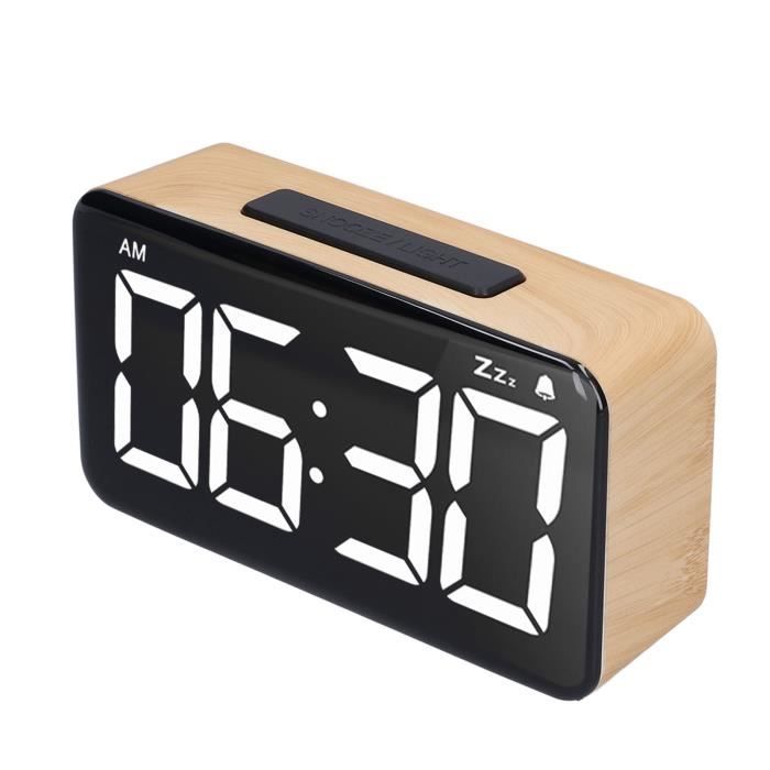 EJ.life LED Screen Alarm Clock, Wood Grain Alarm Clock 6inch Easy
