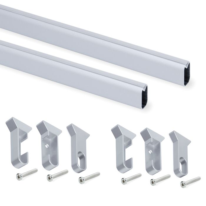 Tringles de penderie - EMUCA - 1150 mm - Aluminium anodisé mat - Kit complet - Réduction du bruit Tringles de penderie - EMUCA - 1150 mm - Aluminium anodisé mat - Kit complet - Réduction du bruit