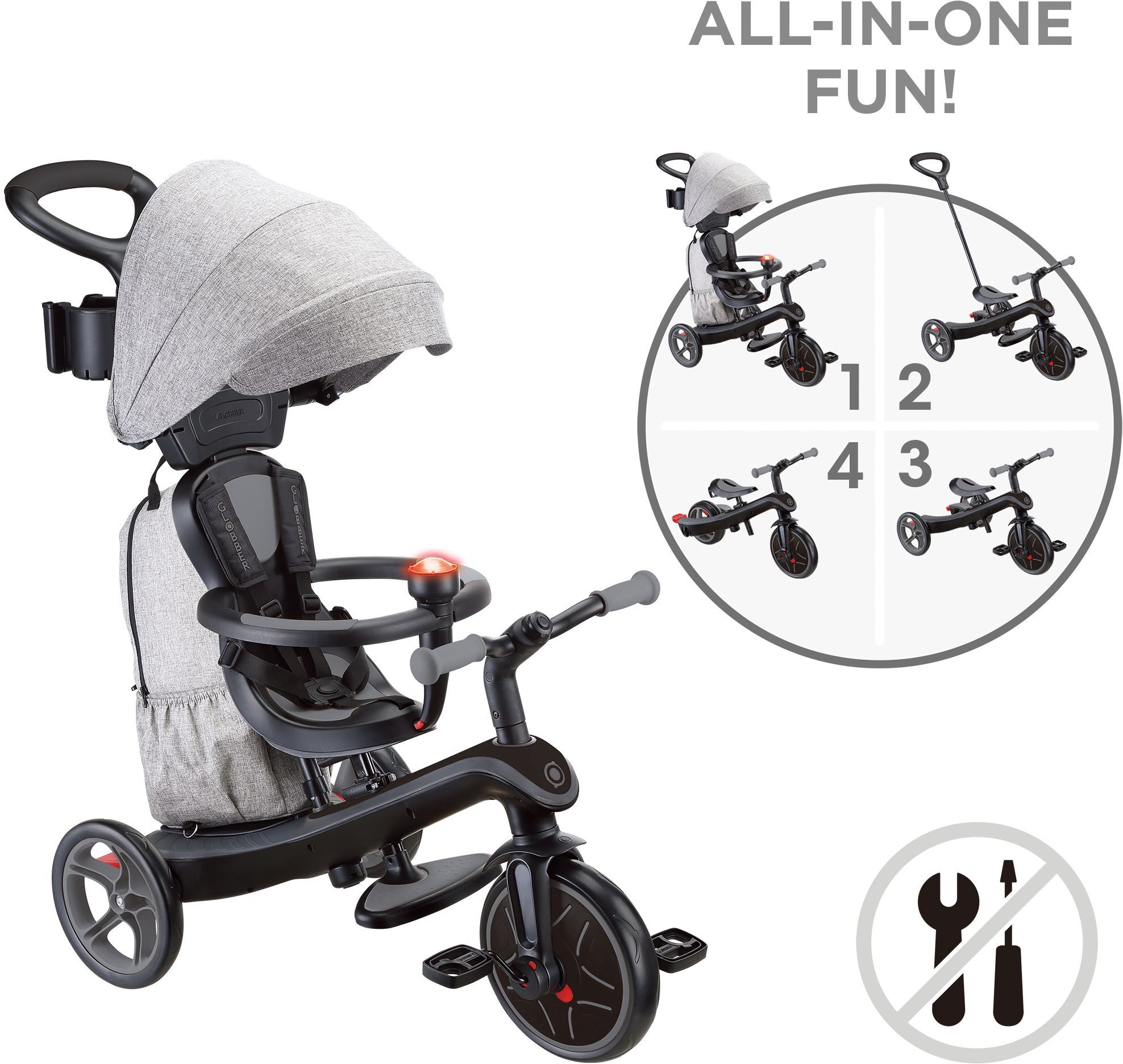 Tricycle Évolutif Globber Explorer 4 en 1 Deluxe – Pour Enfants de 10 mois à 5 ans