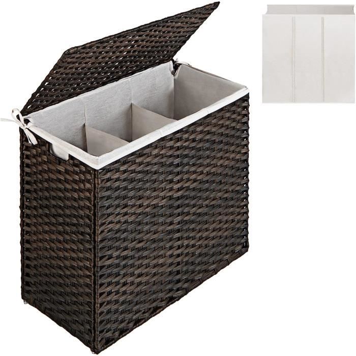 Panier à Linge 110L POWZOO Avec Couvercle - Pliable - 2 Sacs Amovibles - Tissu Oxford - Gain De Place