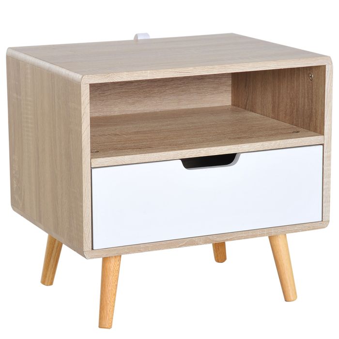 Chevet table de nuit design scandinave tiroir   niche bicolore pieds ...